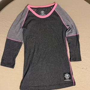 Dark gray 3/4 sleeve, jersey style t-shirt. Small. Brand is American Fighter.